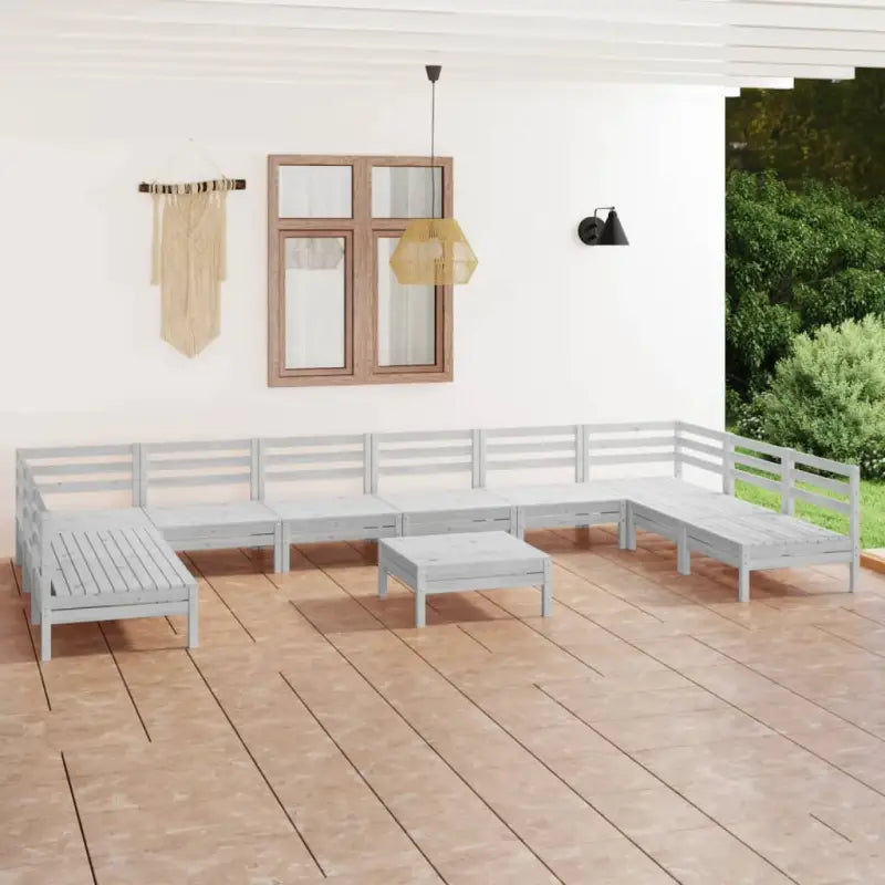 Houten tuinset van massief grenenhout met tafel en voetenbank - Wit - Tuinsets