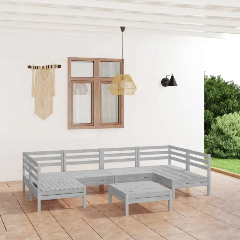 Houten tuinset van massief grenenhout met tafel en voetenbank - Wit - Tuinsets