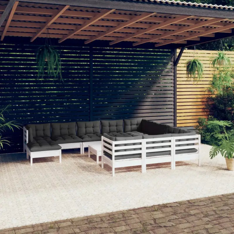 Houten tuinset van massief grenenhout met voetenbank en comfort rugkussens - Wit - Tuinsets
