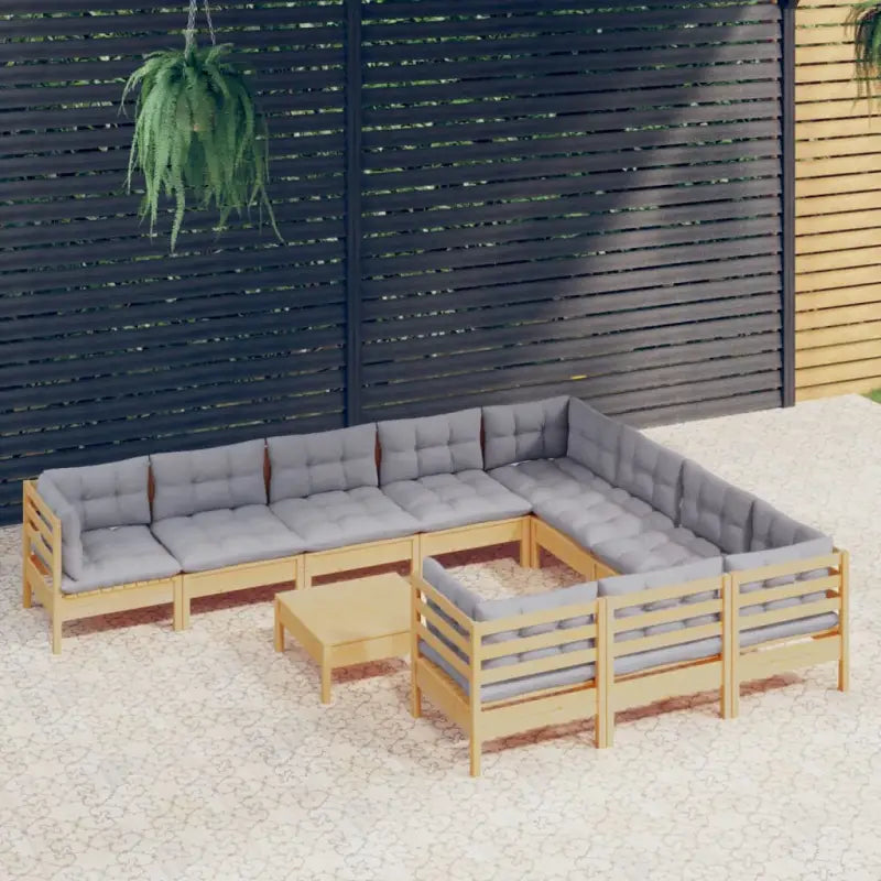 Houten tuinset van massief grenenhout met voetenbank en comfortabele kussens - Bruin en grijs - Tuinsets