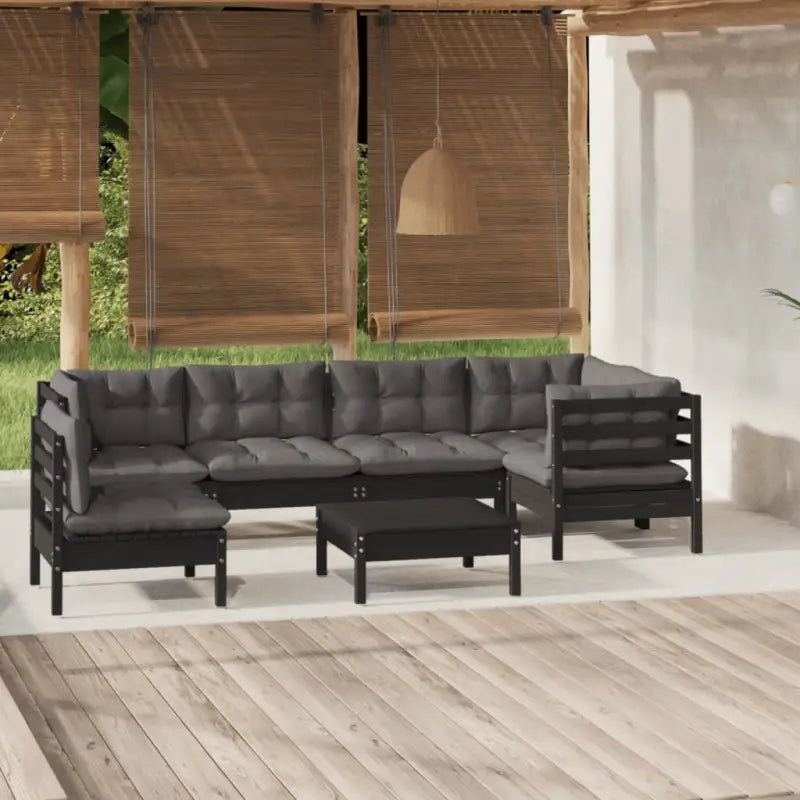 Houten tuinset van massief grenenhout met voetenbank en rugkussens - Zwart - Tuinsets
