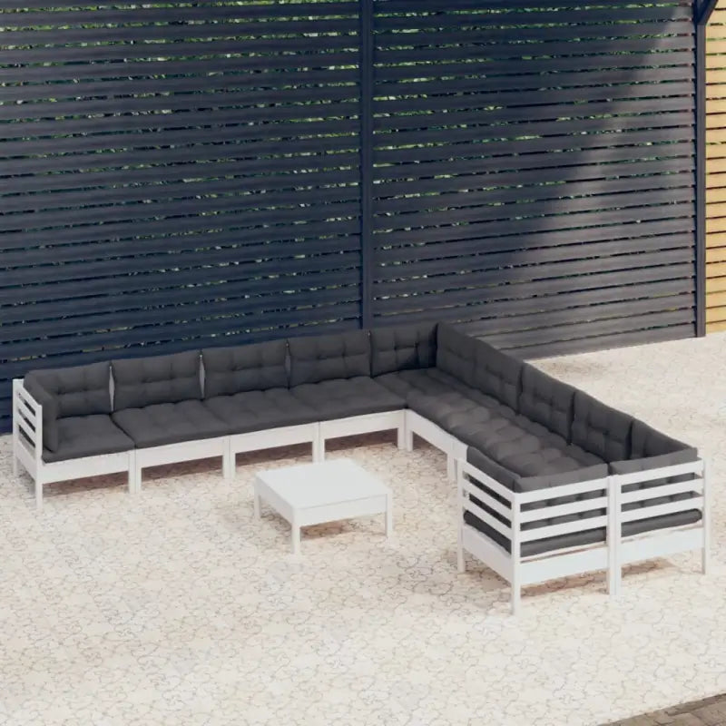 Houten tuinset van massief grenenhout met voetenbank en rugkussens - Wit - Tuinsets