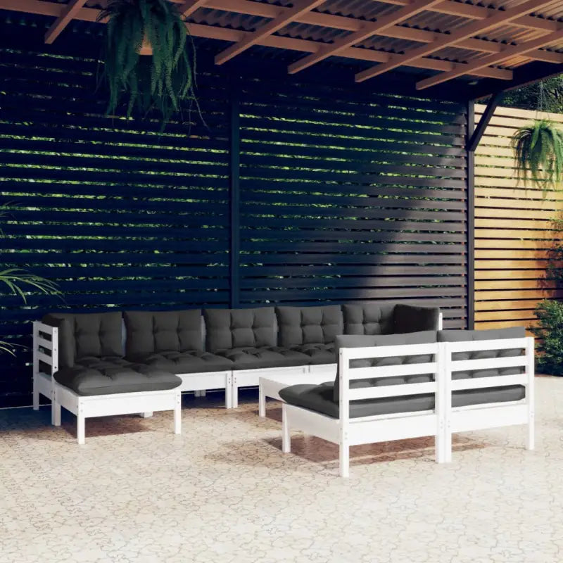 Houten tuinset van massief grenenhout met voetenbank en rugzijkussens - Wit - Tuinsets