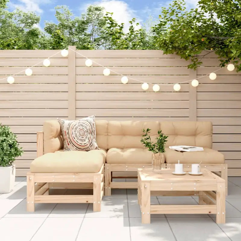 Houten tuinset van massief grenenhout met voetenbank en salontafel - Natuurlijk grenenhout - Tuinsets