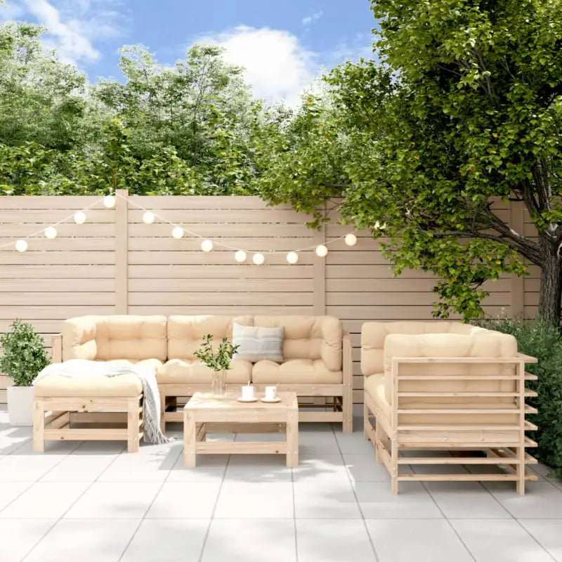 Houten tuinset van massief grenenhout met voetenbank en salontafel - Natuurlijk grenenhout - Tuinsets