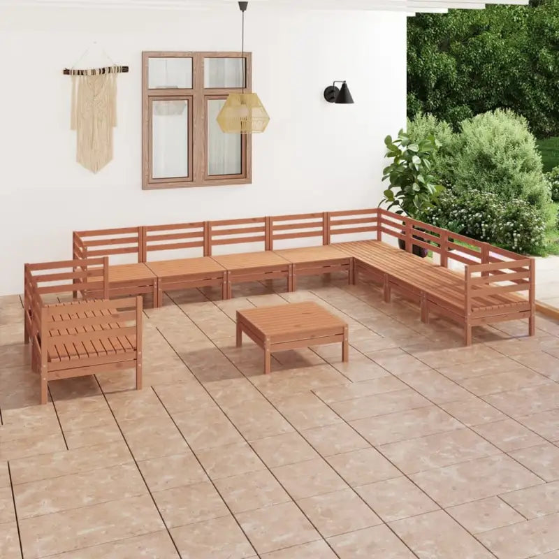 Houten tuinset van massief grenenhout met voetenbank en tafel - Honingbruin - Tuinsets
