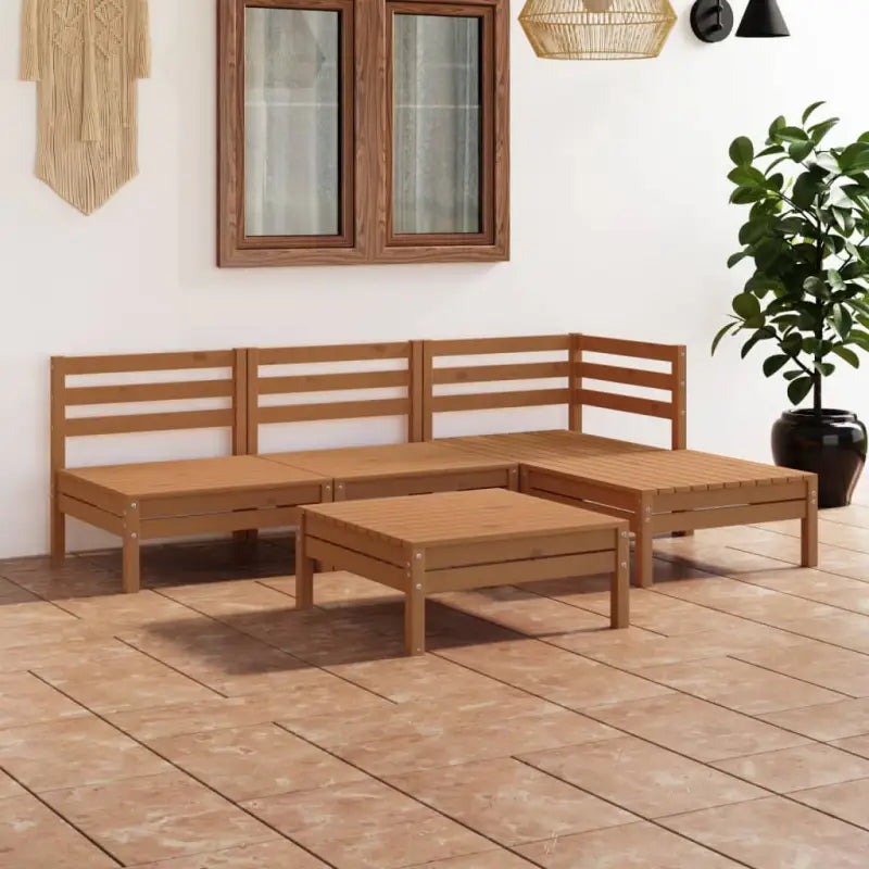Houten tuinset van massief grenenhout met voetenbank en tafel - Honingbruin - Tuinsets