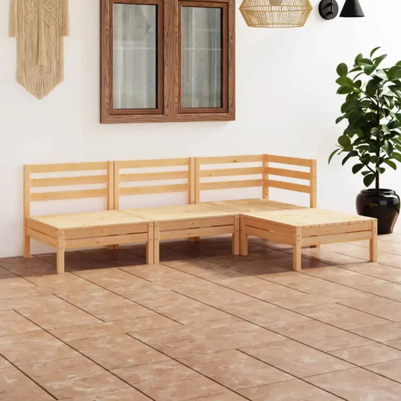 Houten tuinset van massief grenenhout met voetenbank en tafel - Bruin - Tuinsets