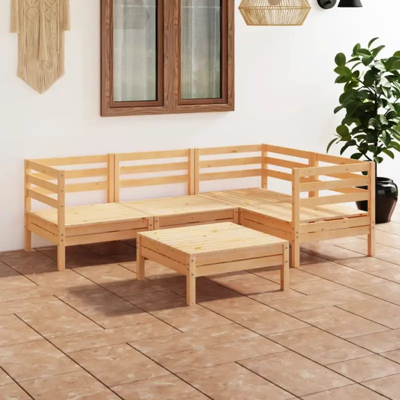 Houten tuinset van massief grenenhout met voetenbank en tafel - Bruin - Tuinsets
