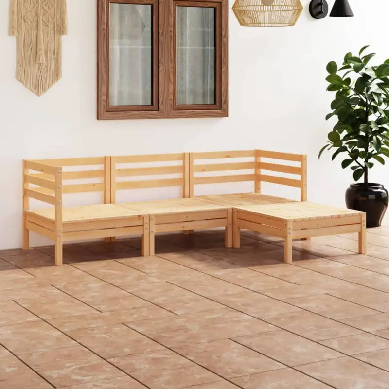 Houten tuinset van massief grenenhout met voetenbank en tafel - Bruin - Tuinsets
