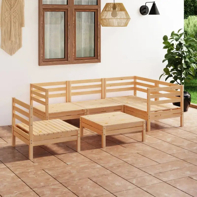 Houten tuinset van massief grenenhout met voetenbank en tafel - Bruin - Tuinsets