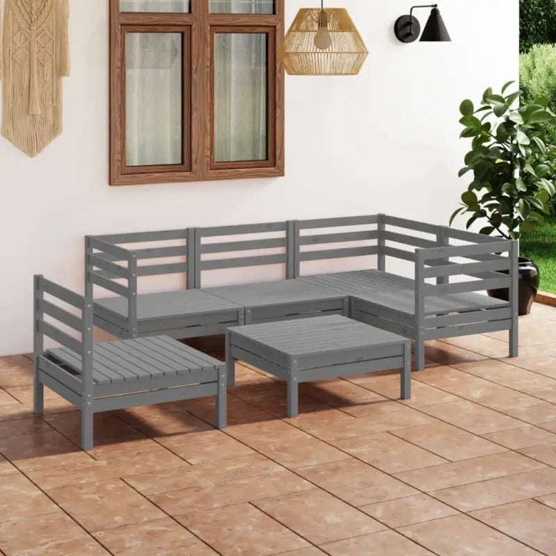 Houten tuinset van massief grenenhout met voetenbank en tafel - Grijs - Tuinsets