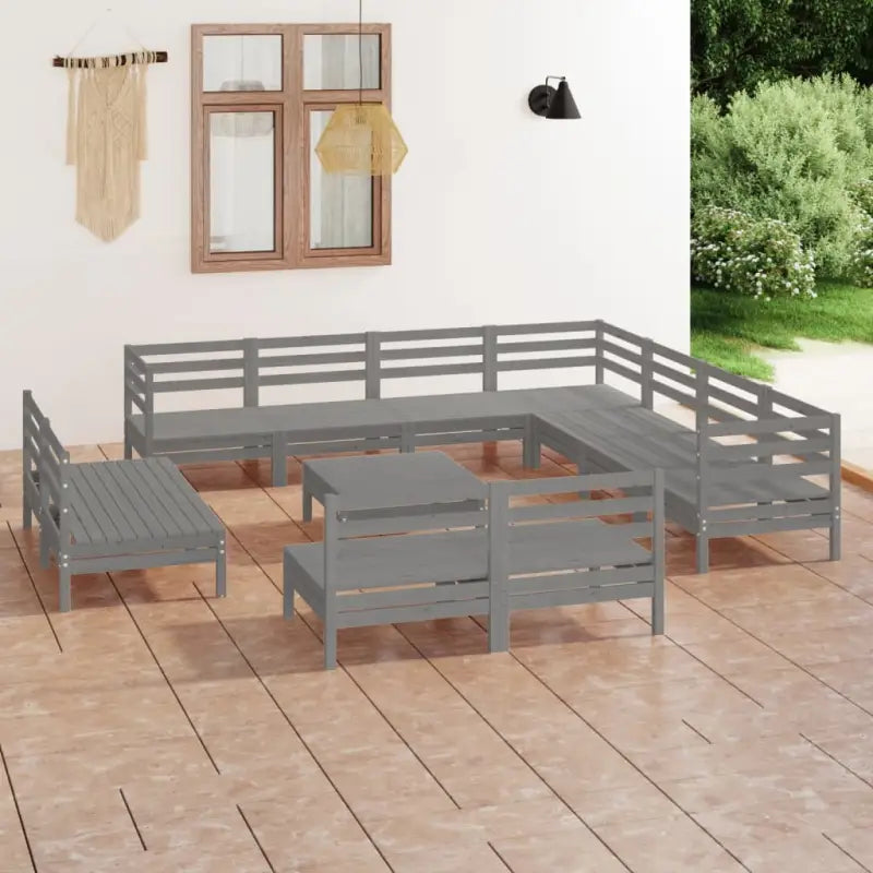 Houten tuinset van massief grenenhout met voetenbank en tafel - Grijs - Tuinsets