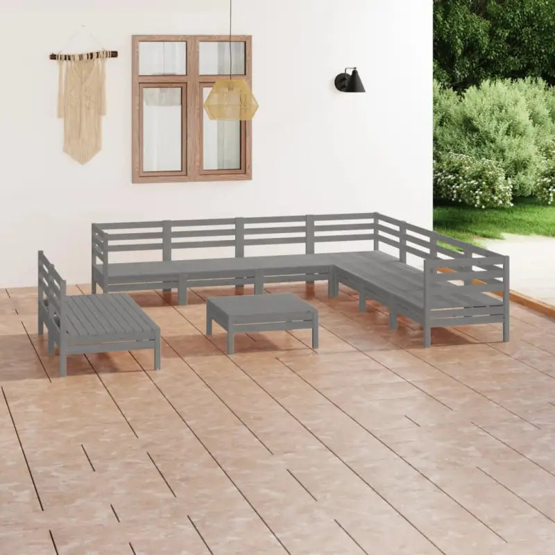 Houten tuinset van massief grenenhout met voetenbank en tafel - Grijs - Tuinsets