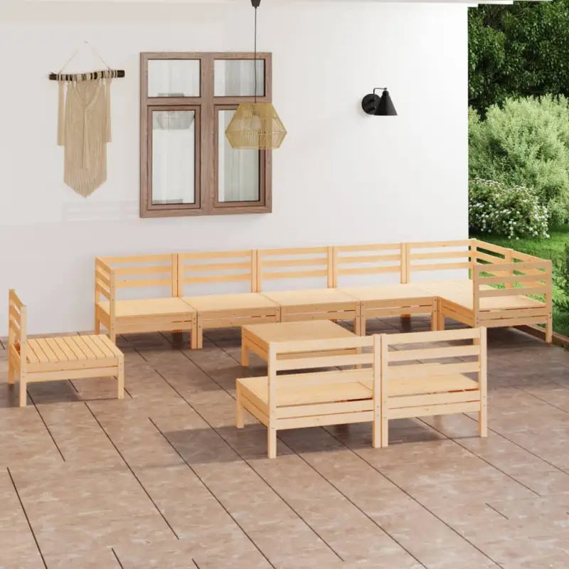 Houten tuinset van massief grenenhout met voetenbank en tafel - Naturel - Tuinsets