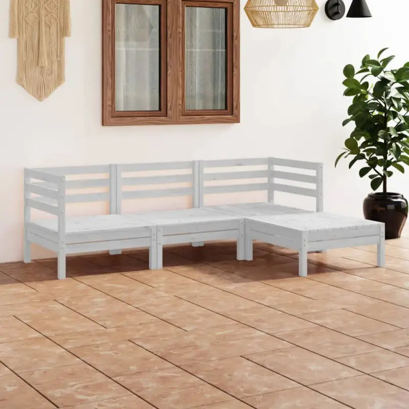 Houten tuinset van massief grenenhout met voetenbank en tafel - Wit - Tuinsets