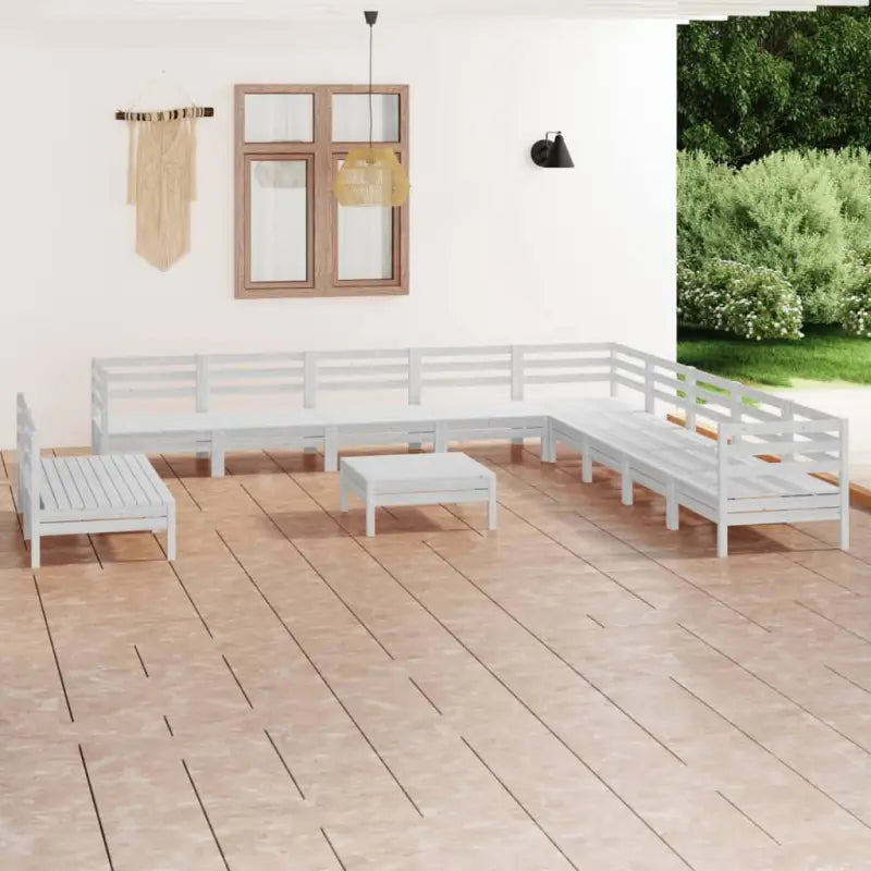 Houten tuinset van massief grenenhout met voetenbank en tafel - Wit - Tuinsets