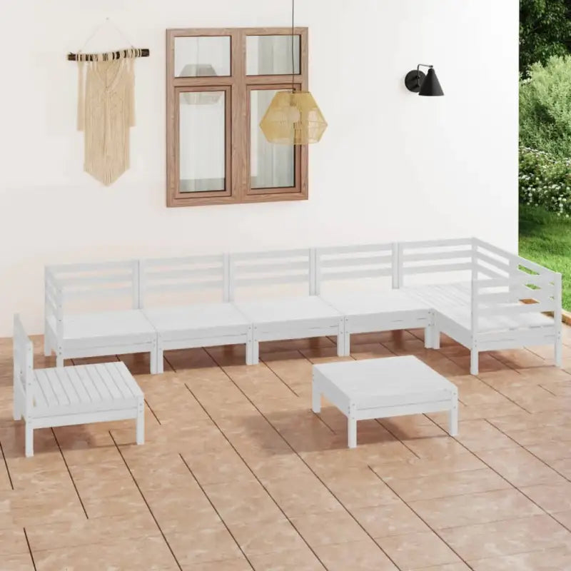 Houten tuinset van massief grenenhout met voetenbank en tafel - Wit - Tuinsets