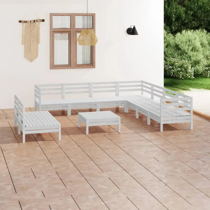 Houten tuinset van massief grenenhout met voetenbank en tafel - Wit - Tuinsets