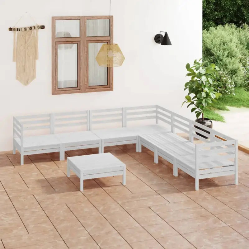 Houten tuinset van massief grenenhout met voetenbank en tafel - Wit - Tuinsets