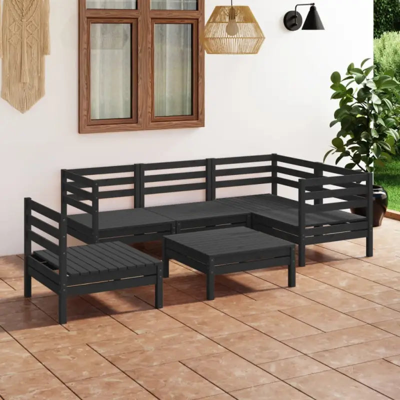 Houten tuinset van massief grenenhout met voetenbank en tafel - Zwart - Tuinsets