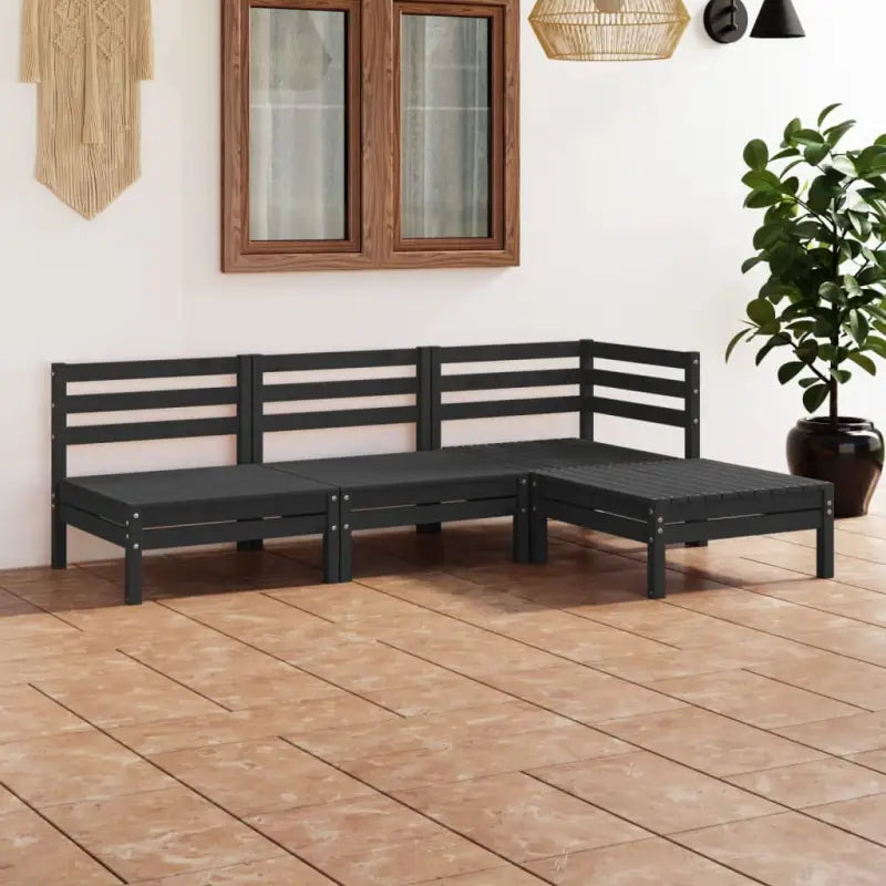 Houten tuinset van massief grenenhout met voetenbank en tafel - Zwart - Tuinsets