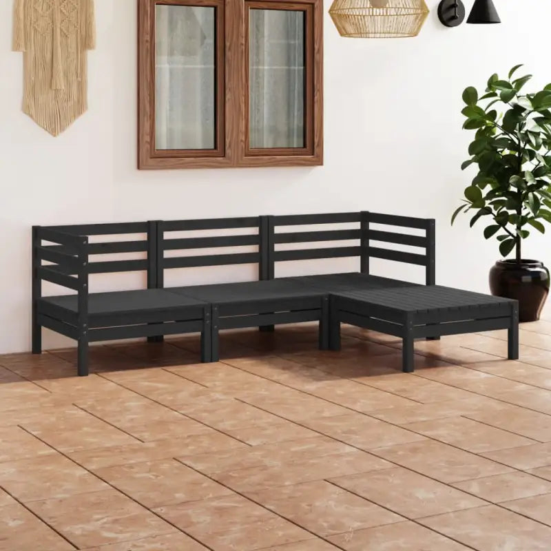 Houten tuinset van massief grenenhout met voetenbank en tafel - Zwart - Tuinsets
