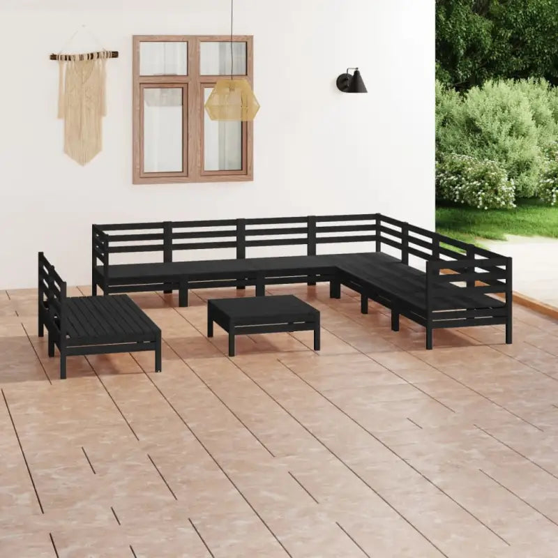 Houten tuinset van massief grenenhout met voetenbank en tafel - Zwart - Tuinsets