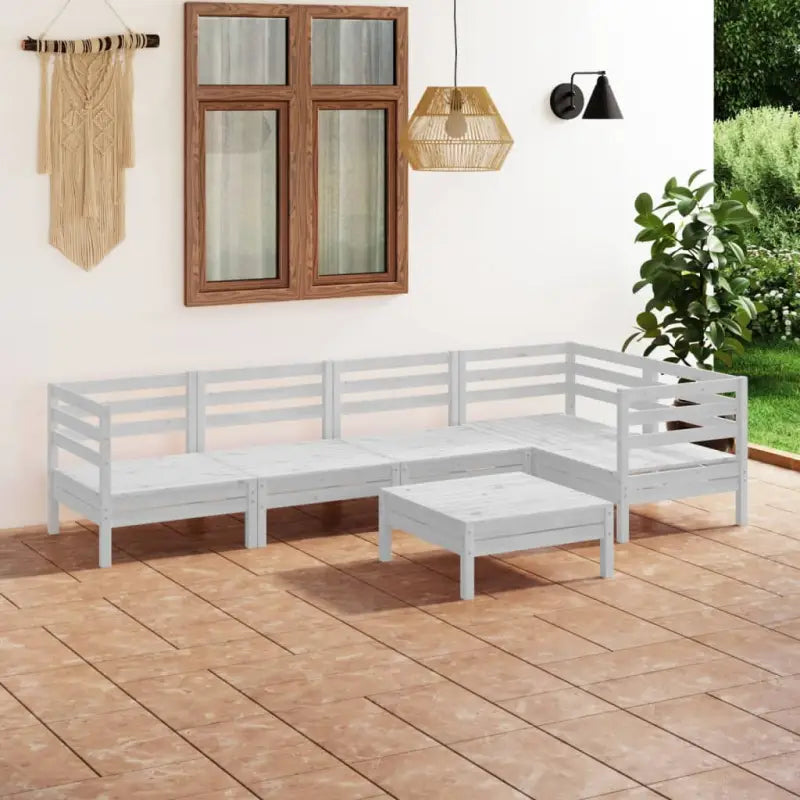 Houten tuinset van massief grenenhout met voetenbank tafel voor ontspanning - Wit - Tuinsets