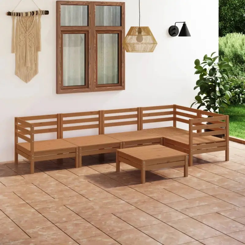Houten tuinset van massief grenenhout met voetenbank tafel voor ontspanning - Honingbruin - Tuinsets