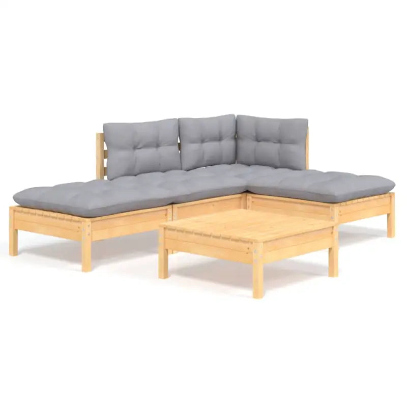 Houten tuinset van massief grenenhout met voetenbank tafel en rugzijkussen - Tuinsets