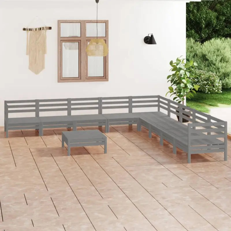 Houten tuinset van massief grenenhout met voetenbank tafel - Grijs - Tuinsets