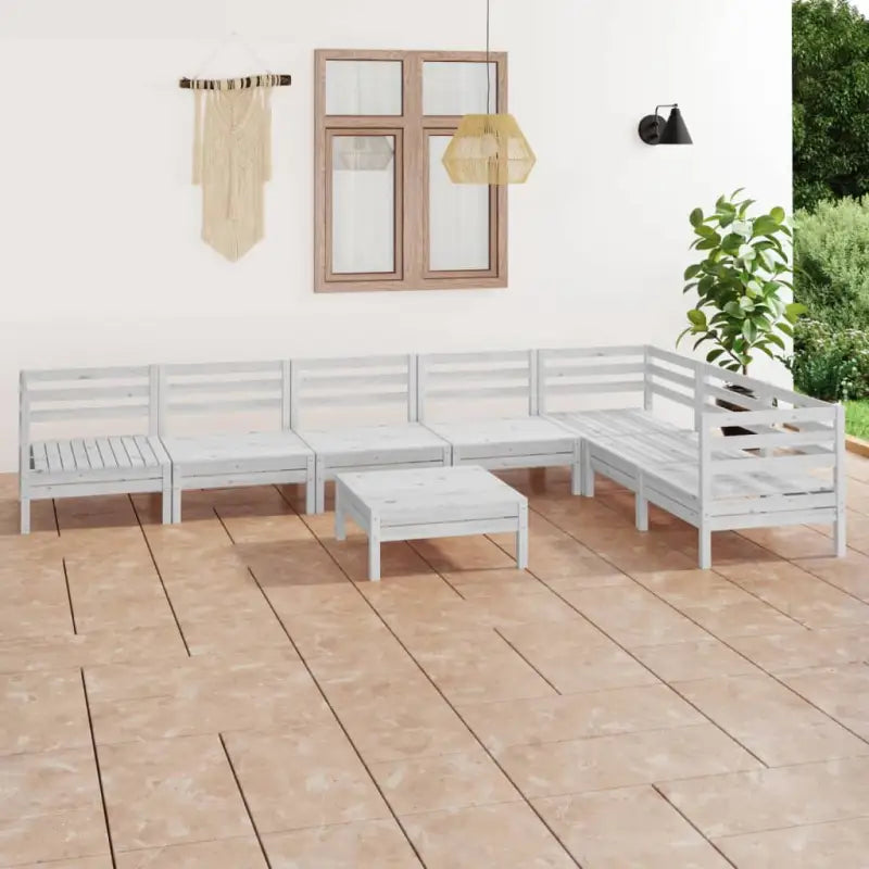Houten tuinset van massief grenenhout met voetenbank tafel - Wit - Tuinsets