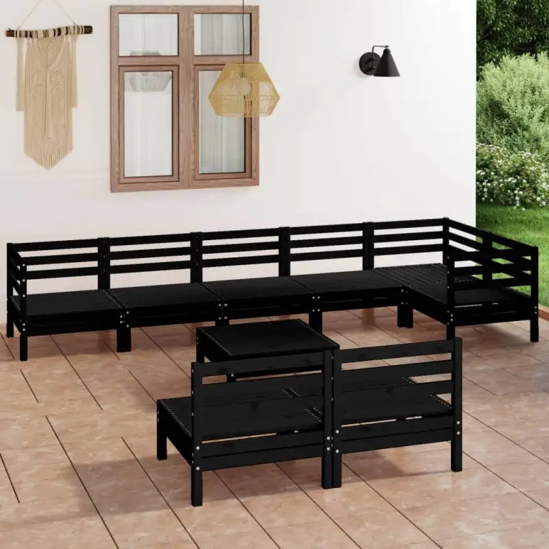 Houten tuinset van massief grenenhout met voetenbank tafel - Zwart - Tuinsets