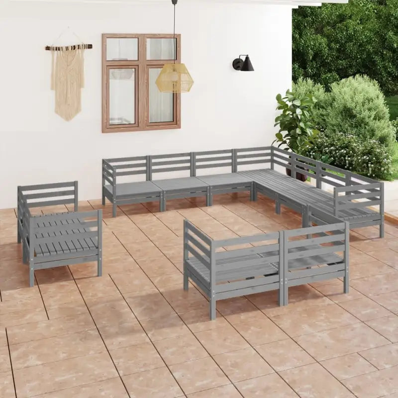 Houten tuinset van massief grenenhout voor ontspannen buitenplezier - Grijs - Tuinsets