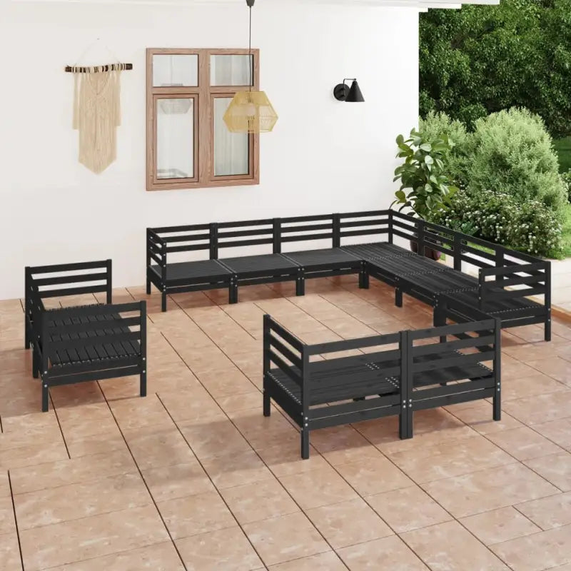 Houten tuinset van massief grenenhout voor ontspannen buitenplezier - Zwart - Tuinsets