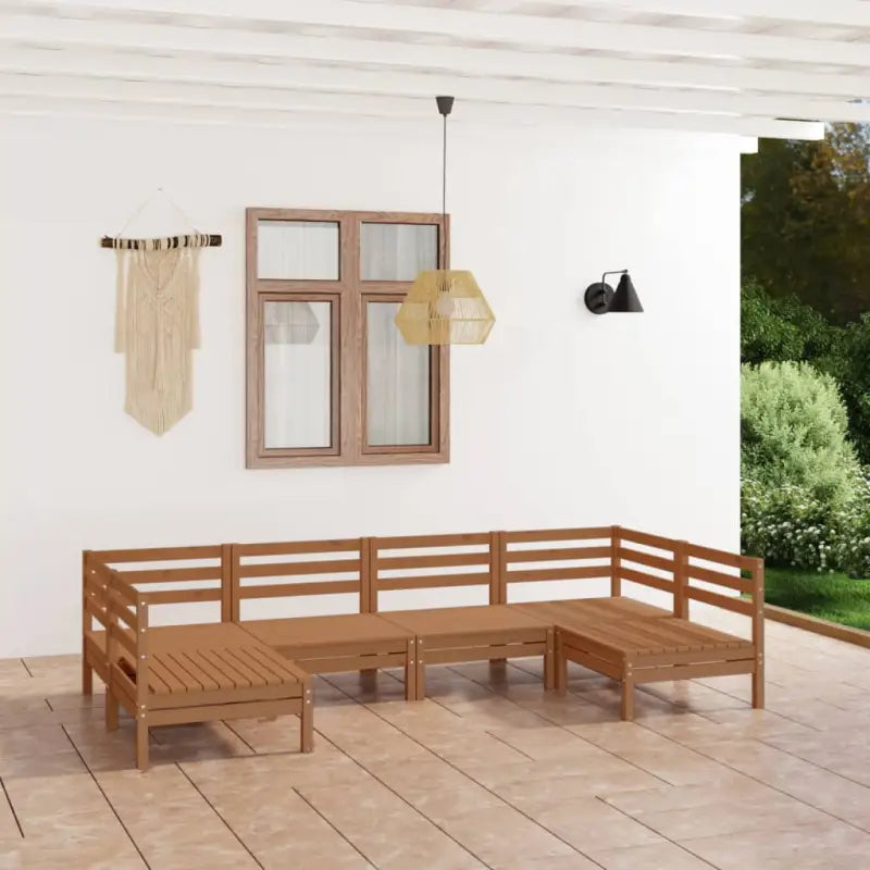 Houten tuinset van massief grenenhout voor ontspanning en gezelschap - Honingbruin - Tuinsets