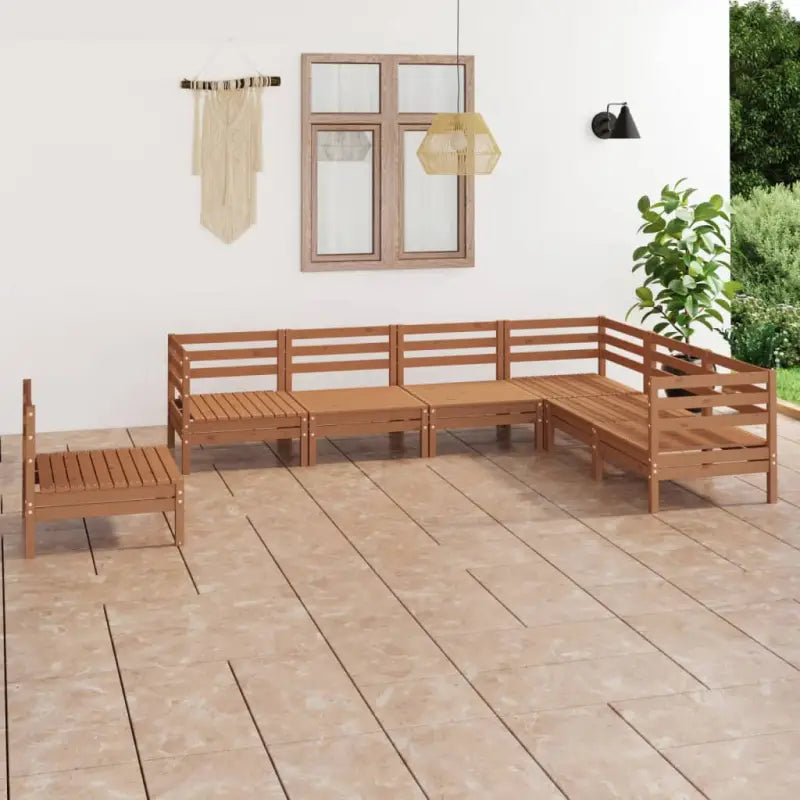Houten tuinset van massief grenenhout voor ontspanning en gezelschap - Honingbruin - Tuinsets