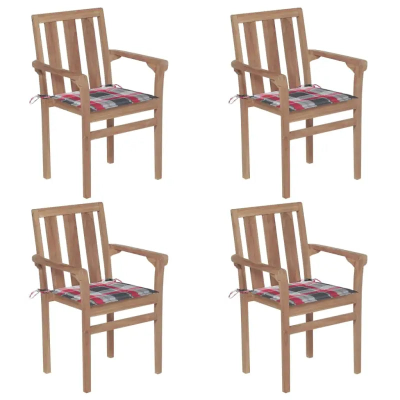 Houten tuinstoelen set met hard teakhout en fijn geschuurde afwerking - Rood ruitpatroon / 4 - Tuinstoelen