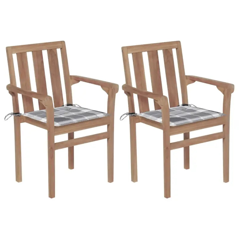 Houten tuinstoelen set met hard teakhout en fijn geschuurde afwerking - Grijs ruitpatroon / 2 - Tuinstoelen