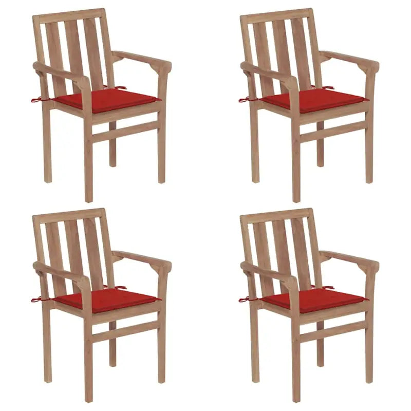 Houten tuinstoelen set met hard teakhout en fijn geschuurde afwerking - Rood / 4 - Tuinstoelen