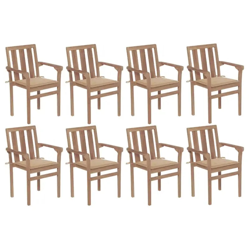 Houten tuinstoelen set met hard teakhout en fijn geschuurde afwerking - Beige / 8 - Tuinstoelen