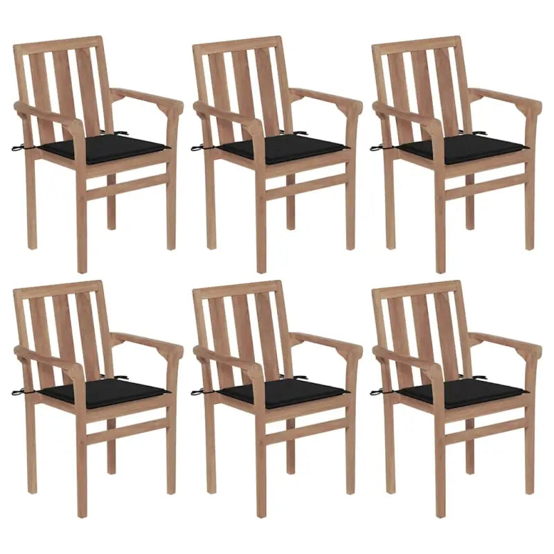 Houten tuinstoelen set met hard teakhout en fijn geschuurde afwerking - Zwart / 6 - Tuinstoelen
