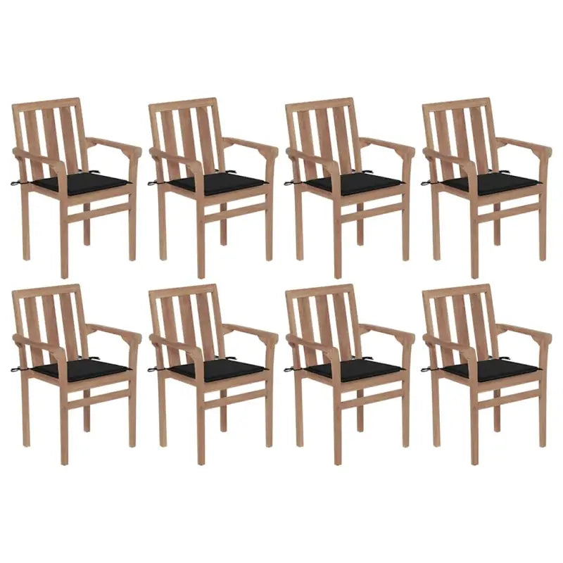Houten tuinstoelen set met hard teakhout en fijn geschuurde afwerking - Zwart / 8 - Tuinstoelen