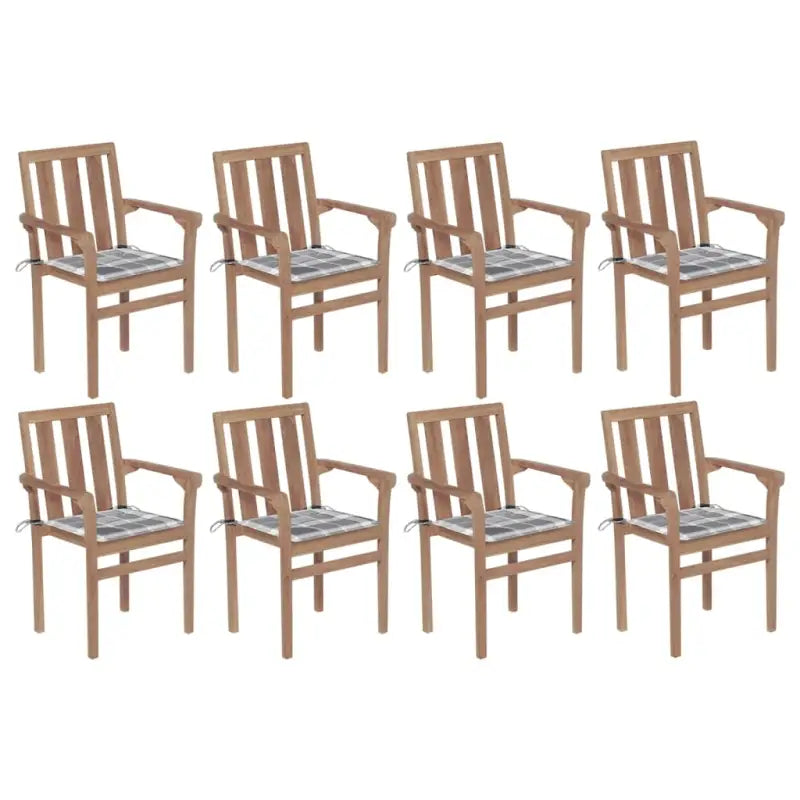Houten tuinstoelen set met hard teakhout en fijn geschuurde afwerking - Grijs ruitpatroon / 8 - Tuinstoelen