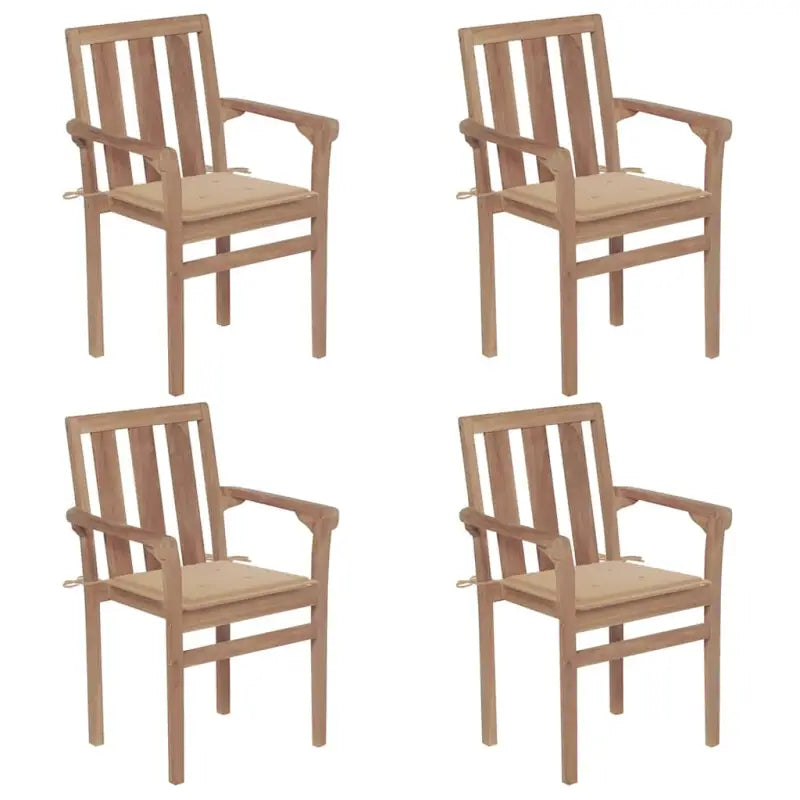 Houten tuinstoelen set met hard teakhout en fijn geschuurde afwerking - Beige / 4 - Tuinstoelen