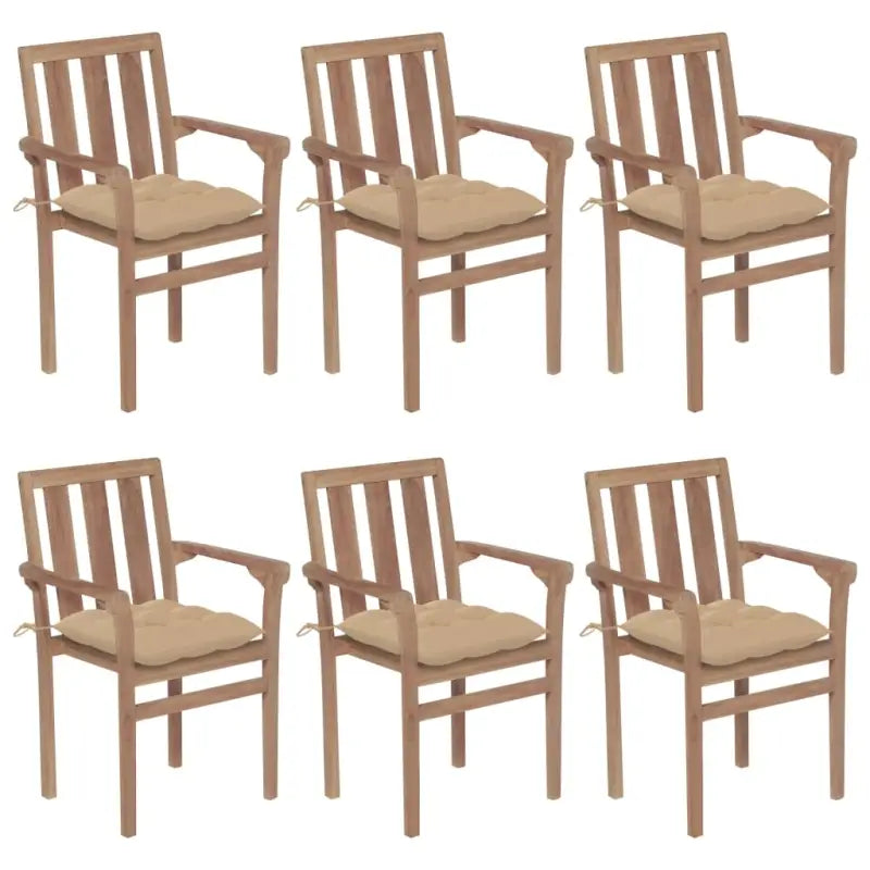 Houten tuinstoelen set van fijn geschuurd hard teakhout - Beige / 6 - Tuinstoelen