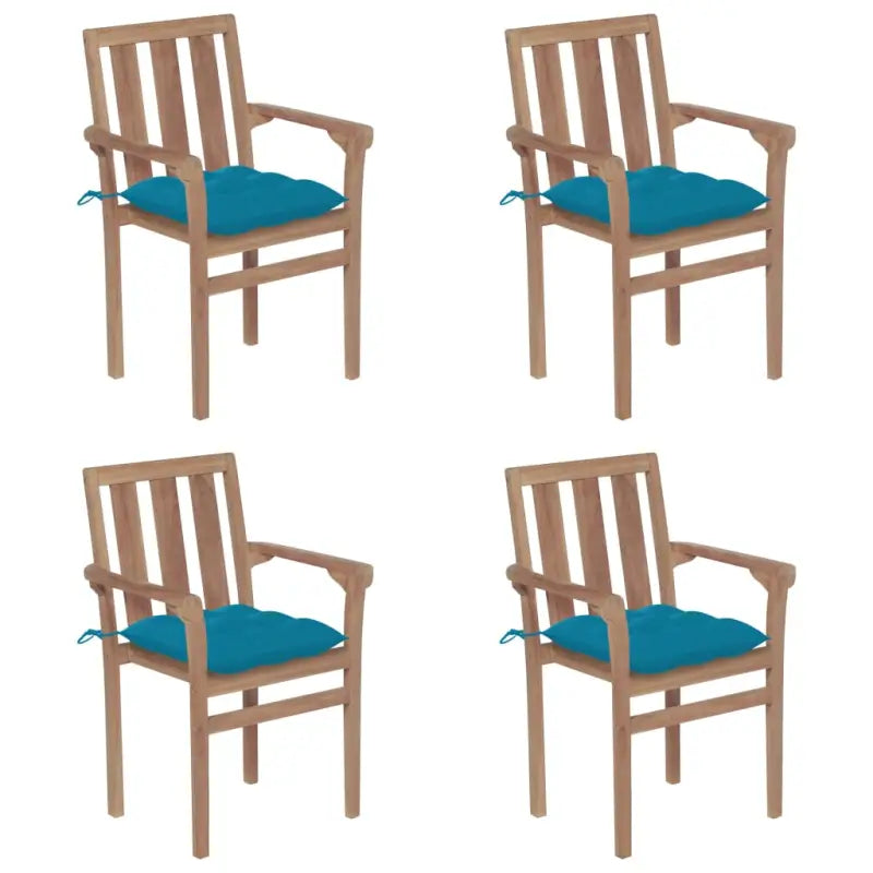 Houten tuinstoelen set van fijn geschuurd hard teakhout - lichtblauw / 4 - Tuinstoelen