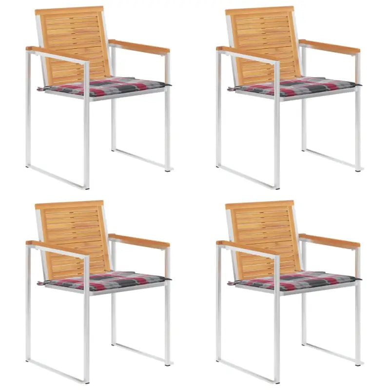 Houten tuinstoelen van massief teakhout met roestvrij staal elementen - Rood ruitpatroon / 4 - Tuinstoelen