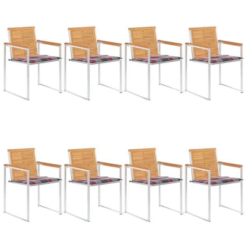 Houten tuinstoelen van massief teakhout met roestvrij staal elementen - Rood ruitpatroon / 8 - Tuinstoelen